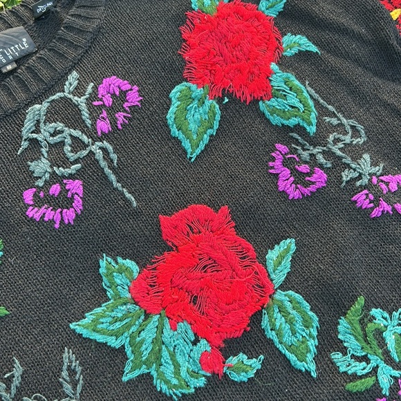 Carole Little Sport Vintage 80’s Rare Hand Knit Rose & Mix Print Sweater - Picture 4 of 10